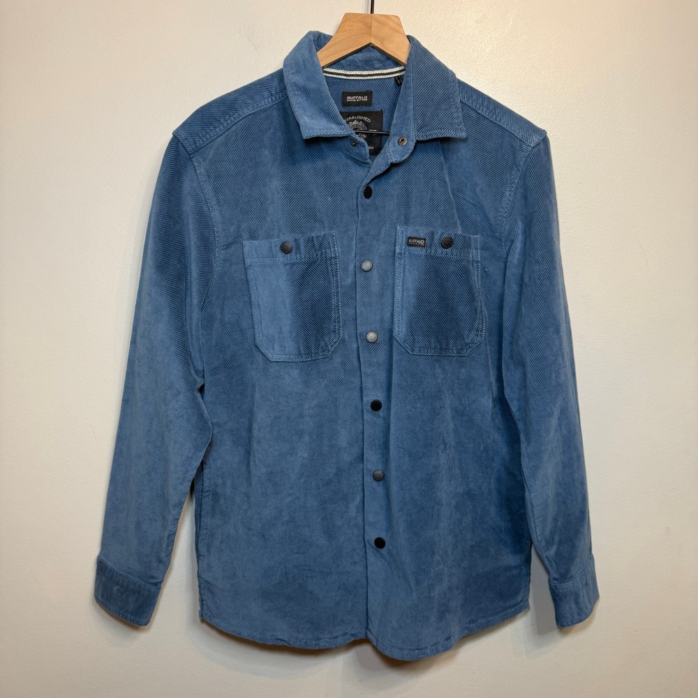 Buffalo David Bitton Men's Blue Corduroy Snap Front Shirt Jacket Shacket Small